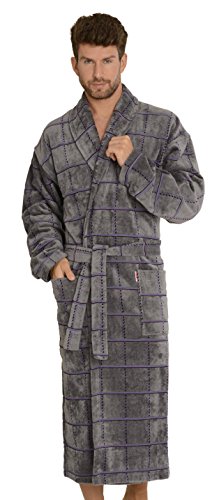 FOREX Lingerie kuscheliger und hochwertiger Frottee-Bademantel Herren-Mantel, grau kariert, Gr. M von FOREX Lingerie