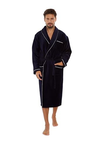 FOREX Lingerie kuscheliger und hochwertiger Frottee-Bademantel Herren-Mantel aus Baumwollmischung (3XL, Navy) von FOREX Lingerie