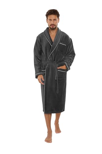 FOREX Lingerie kuscheliger und hochwertiger Frottee-Bademantel Herren-Mantel aus Baumwollmischung (XXL, Graphit) von FOREX Lingerie