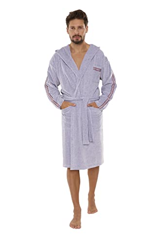 FOREX Lingerie moderner und bequemer Herren Baumwoll-Bademantel, mit Taschen & Kapuze, Made in EU, hellgrau-mit-Kapuze, Gr. XXL von FOREX Lingerie