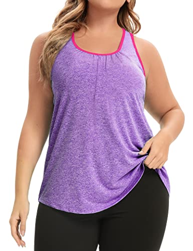 Damen Plus Size Workout Tank Tops Racerback Loose Fit Sport Athletic Tops Yoga Running Sommer Shirts, Cc-purple, 5X-Large Mehr von FOREYOND