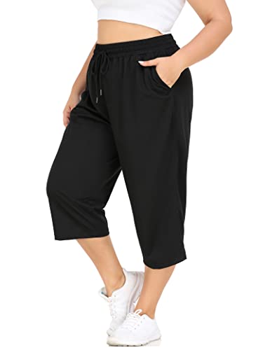 FOREYOND Caprihose in Übergröße für Damen, lockere Passform, Yogahose mit Taschen, Workout, Activewear, Sweatpants, Schwarz, X-Large Mehr von FOREYOND