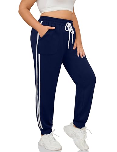 FOREYOND Jogginghose in Übergröße für Damen, athletische Jogginghose mit Taschen, Kordelzug, Workout, Yoga, Lounge-Hose, 2-marineblau, 5X-Large Mehr von FOREYOND