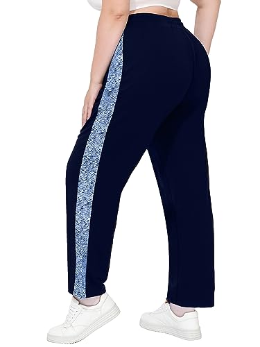 FOREYOND Jogginghose in Übergröße für Damen, weites Bein, Yogahose, Trainingshose mit Kordelzug, Stretch-Stoff, Marineblau 2, 5X-Large Mehr von FOREYOND