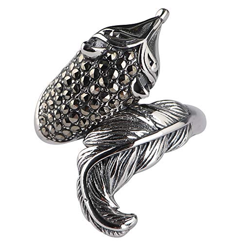 Vintage 925 Sterling Silber Fox Fuchs Ring mit Markasit Steine für Damen Offen und Verstellbar von ForFox