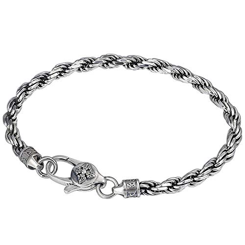 ForFox Vintage Echt 925 Sterling Silber Seil Kette Kordelkette Armband Kettenarmband für Herren Damen 4mm 18cm von ForFox