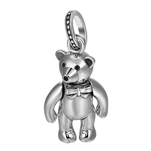 ForFox Vintage 925 Sterling Silber Teddybär Anhänger Beweglicher Teddy Bär Anhänger für Herren Damen 35mm von ForFox