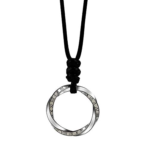 ForFox Vintage Echt 925 Sterling Silber Mobius Streifen Halskette Wachsseil mit Runden Anhänger Gravierte Römische Zahlen für Herren Damen von ForFox