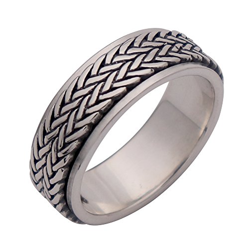 Echt 925 Sterling Silber Geflochtener Seil Spinner Ring Band Fidget Anxiety Ring für Herren Damen Größe 58 von ForFox