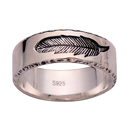 ForFox Vintage Massiv 925 Sterling Silber Feder Ring Bandring Schmuck für Herren Damen 7mm Größe 64 von ForFox