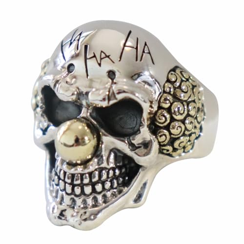 ForFox Gothic 925 Sterling Silber Joker Totenkopf Clown Ring für Damen Herren Offen und Verstellbar von ForFox