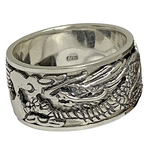 Vintage 925 Sterling Silber Chinesischer Drachen Ring Spinner Fidget Anxiety Ring Band Drachenring Schmuck für Herren Damen 12mm Größe 60 von ForFox