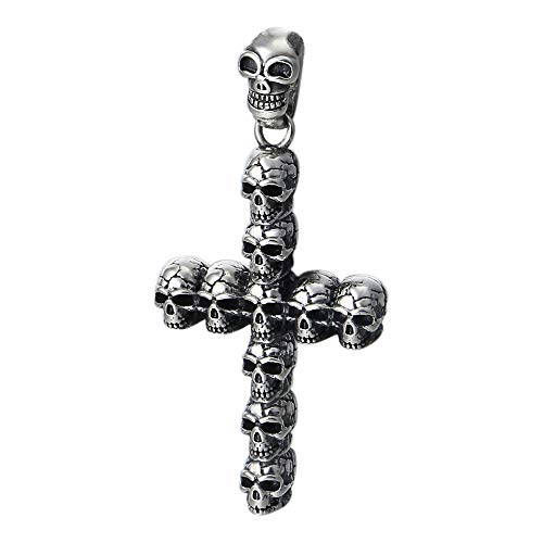 ForFox Schwarz Echt 925 Sterling Silber Kreuz Anhänger mit Totenkopf Kreuzanhänger Schmuck für Herren Damen von ForFox