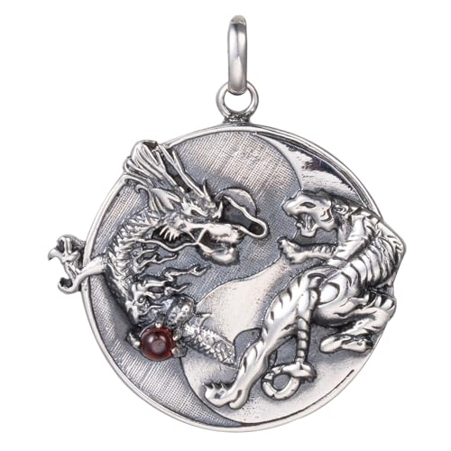 ForFox Vintage Schwarz 925 Sterling Silber Yin Yang Anhänger Drachen Tiger Anhänger Feng Shui Schmuck für Herren Damen von ForFox