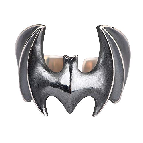 ForFox Schwarz Echt 925 Sterling Silber Fledermaus Batman Ring für Herren Damen Offen und Verstellbar von ForFox