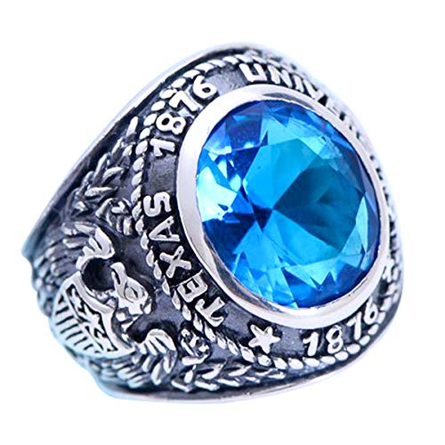 ForFox Vintage 925 Sterling Silber Klasse Ring mit Adler und Blau Kristall Graduierung Ring College Schule Ring für Herren Damen Größe 60 von ForFox