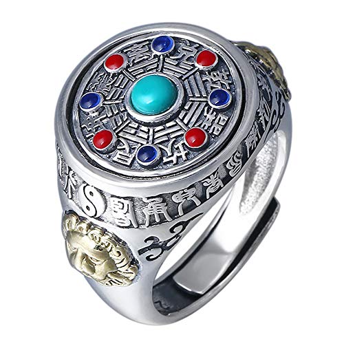 ForFox Vintage 925 Sterling Silber Chinesischer Yin Yang Bagua Spinner Ring Taoismus Schmuck für Herren Damen Offen und Verstellbar von ForFox