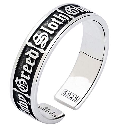 Vintage 925 Sterling Silber Die Sieben Todsünden Ring für Herren Damen Offen Verstellbar Größe M von ForFox