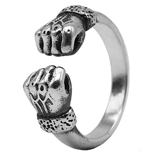 ForFox Vintage 925 Sterling Silber Faust Ring für Damen Herren Offen und Verstellbar von ForFox