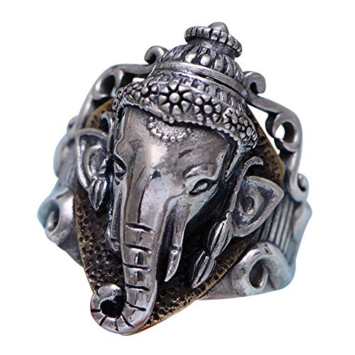 ForFox Vintage 925 Sterling Silber Hindu Elefant Gott Ganesha Ring Elefantenring Schmuck für Herren Damen Größe 60 von ForFox