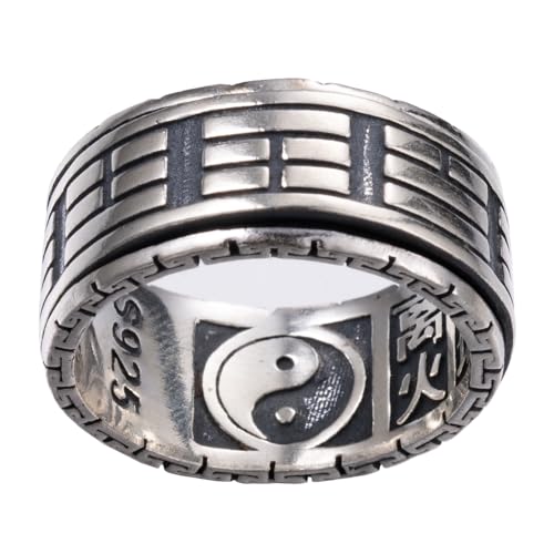 ForFox Vintage Echt 925 Sterling Silber Taoismus Tai Chi Yin Yang Spinner Ring für Herren Damen 10mm Größe 66 von ForFox