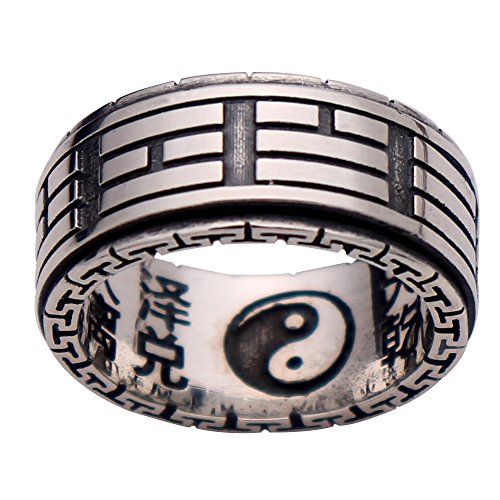 ForFox Vintage Echt 925 Sterling Silber Taoismus Tai Chi Yin Yang Spinner Ring für Herren Damen 10mm Größe 61 von ForFox