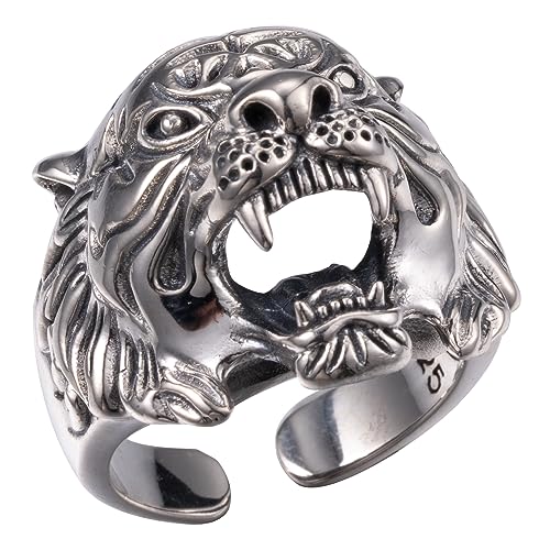 ForFox Vintage 925 Sterling Silber Tiger Ring für Damen Herren Offen und Verstellbar von ForFox