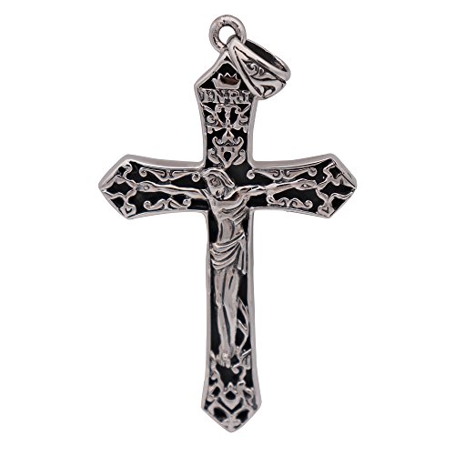 ForFox Vintage Groß 925 Sterling Silber Kruzifix Kreuz Anhänger für Herren Damen von ForFox