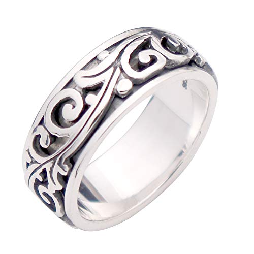 ForFox Vintage Echt 925 Sterling Silber Rebe Blätter Ring Spinner Bandring für Herren Damen 9mm Größe 60 von ForFox