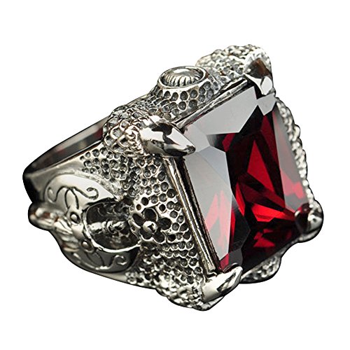 Vintage Echt 925 Sterling Silber Drachenklaue Ring mit Facette Rot Granat Stein Punk Drachen Klaue Schmuck für Herren Größe 70 von ForFox