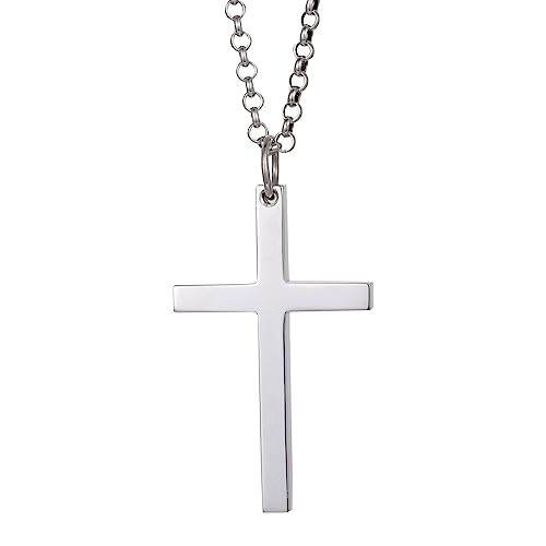 ForFox Massiv Echt 999 Sterling Silber Kreuz Anhänger Halskette für Herren Damen 50cm Kette von ForFox