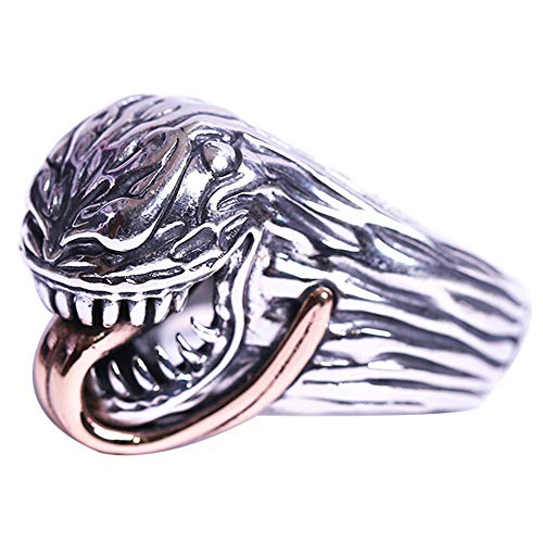 ForFox Punk 925 Sterling Silber Venom Kopf Zunge Ring für Herren Damen Offen und Verstellbar von ForFox