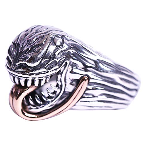 Punk 925 Sterling Silber Venom Kopf Zunge Ring für Herren Offen Verstellbar von ForFox