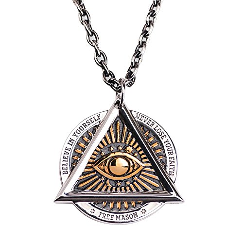 ForFox Punk Titan Edelstahl Allsehendes Auge Gottes Anhänger Halskette Pyramide Freimaurer Schmuck für Herren Damen Bicolor 27 Zoll Kette von ForFox