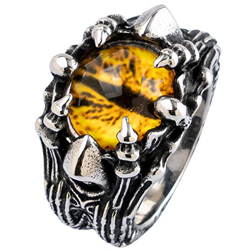 ForFox Punk Titan Edelstahl Gelb Böser Blick Ring Augenring Evil Eye Statement Ring für Herren Damen Größe 56 von ForFox