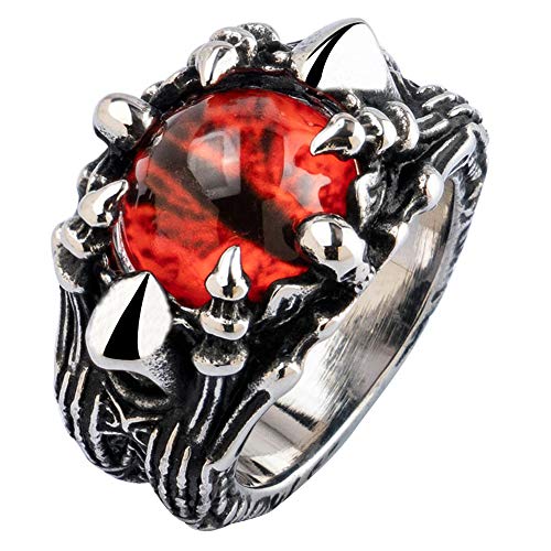 Punk Titan Edelstahl Rot Böser Blick Ring Augenring Evil Eye Statement Ring für Herren Damen Größe 62 von ForFox