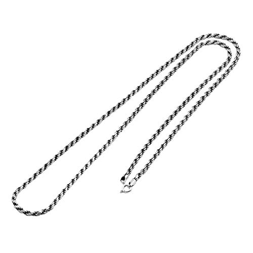 ForFox Vintage Schwarz 925 Sterling Silber Kordelkette Seilkette Halskette Kette ohne Anhänger für Herren Damen 3mm 50cm von ForFox