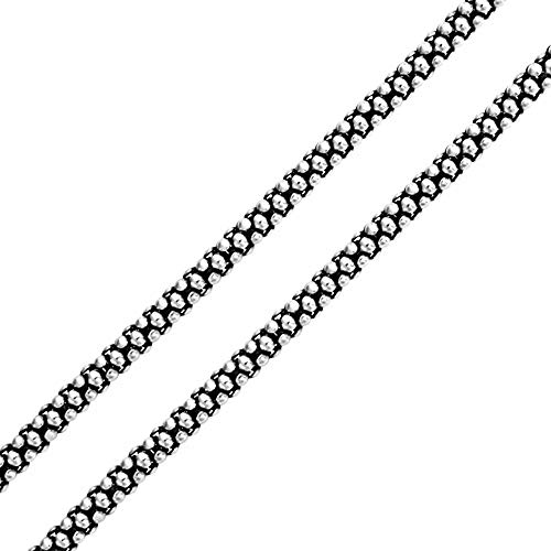 ForFox Vintage Schwarz 925 Sterling Silber Popcornkette Halskette Kette ohne Anhänger für Herren Damen 3mm 45cm von ForFox