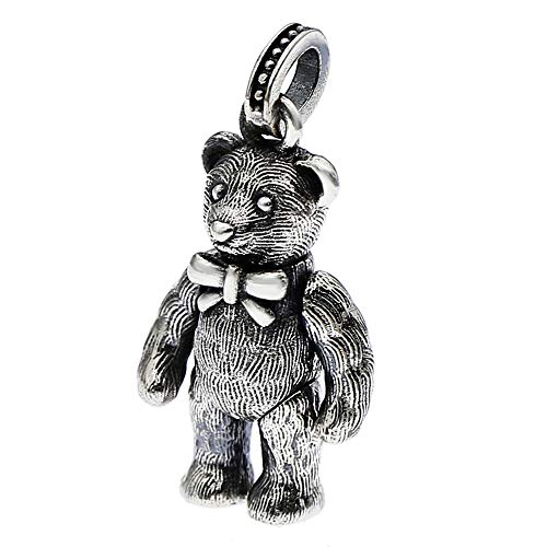 ForFox Vintage Schwarz 925 Sterling Silber Teddybär Anhänger Beweglicher Bär Anhänger für Herren Damen von ForFox