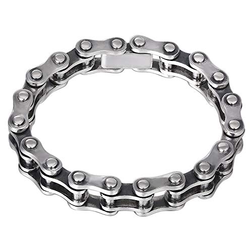 ForFox Vintage Echt 925 Sterling Silber Motorradkette Fahrradkette Armband für Herren Damen Jungen 10mm 20 cm von ForFox