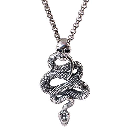 ForFox Vintage Schwarz 925 Sterling Silber Mamba Schlangen Halskette Kette mit Schlangenanhänger für Herren Damen von ForFox