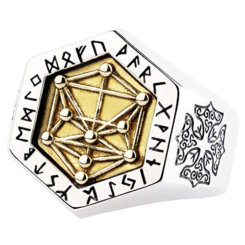 Vintage 925 Sterling Silber 10 Sephiroth Kabbalah Baum des Lebens Ring mit Wikinger Runen für Herren Damen Offen und Verstellbar von ForFox