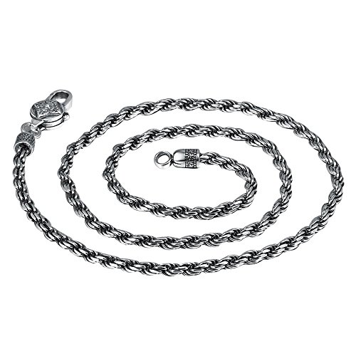 Vintage Schwarz 925 Sterling Silber Verdrehte Seil Kette Halskette Seilkette mit Buddhismus Verschluss für Herren Damen 3mm 20 Zoll von ForFox