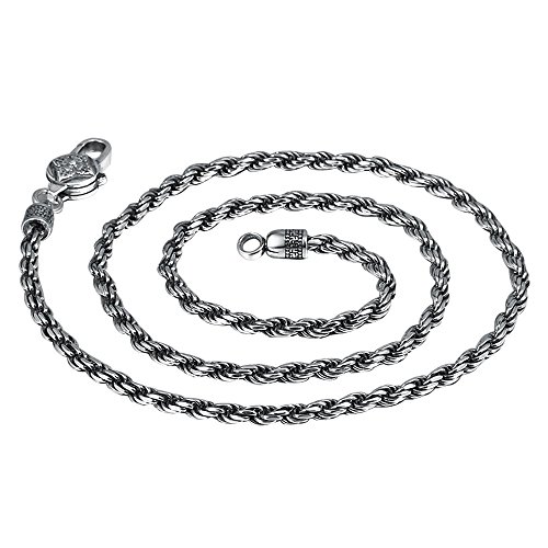 ForFox Vintage Schwarz 925 Sterling Silber Verdrehte Seil Kette Halskette Seilkette mit Buddhismus Verschluss für Herren Damen 3mm 22 Zoll von ForFox