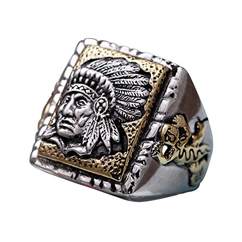 ForFox Echt 925 Sterling Silber Tribal Indianer Chief Kopf Ring Indianerschmuck für Herren Damen Offen und Verstellbar von ForFox