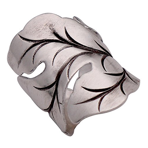 Herren Damen Breite 925 Sterling Silber Blatt Ring Matt Blattring Handgemachte Schmuck,Offen und Verstellbar von ForFox