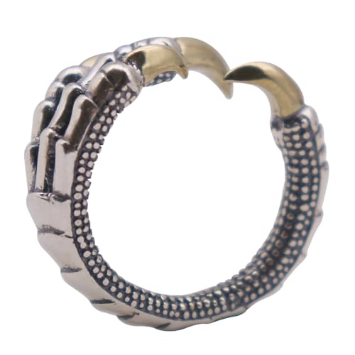 Vintage 925 Sterling Silber Adler Klaue Ring Klauenring Kleiner Finger Pinky Ring für Herren Damen Offen und Verstellbar Gold-Ton von ForFox