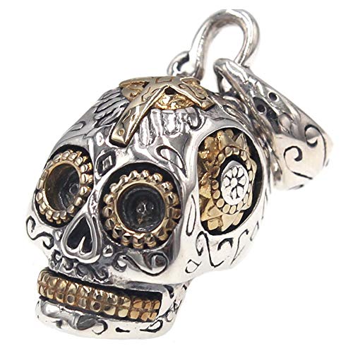 ForFox Punk Klein 925 Sterling Silber Gold Zucker Totenkopf Halskette Anhänger Biker Schädel Schmuck für Herren Damen von ForFox