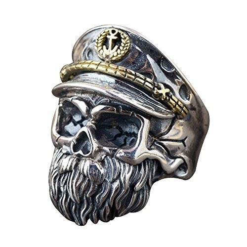 Punk 925 Sterling Silber Bart Totenkopf Ring für Herren Damen Offen und Verstellbar von ForFox
