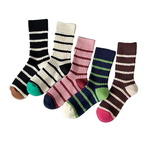 FORJMMP 5/10 Paar bunte gestreifte Socken im Retro-Stil, niedliche athletische Crew-Socken für Damen, 5 Paar, Set C, 37-42 EU FORJMMP 5/10 Paar bunte gestreifte Socken im Retro-Stil, niedliche athletische Crew-Socken für Damen, 5 Paar, Set C, 37-42 EU von FORJMMP